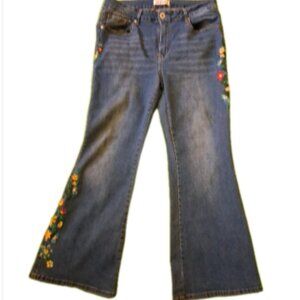 Telepatia Junior 17/33 Wide Leg Stretch Embroidered Mid-Rise Boho Hippie Jeans